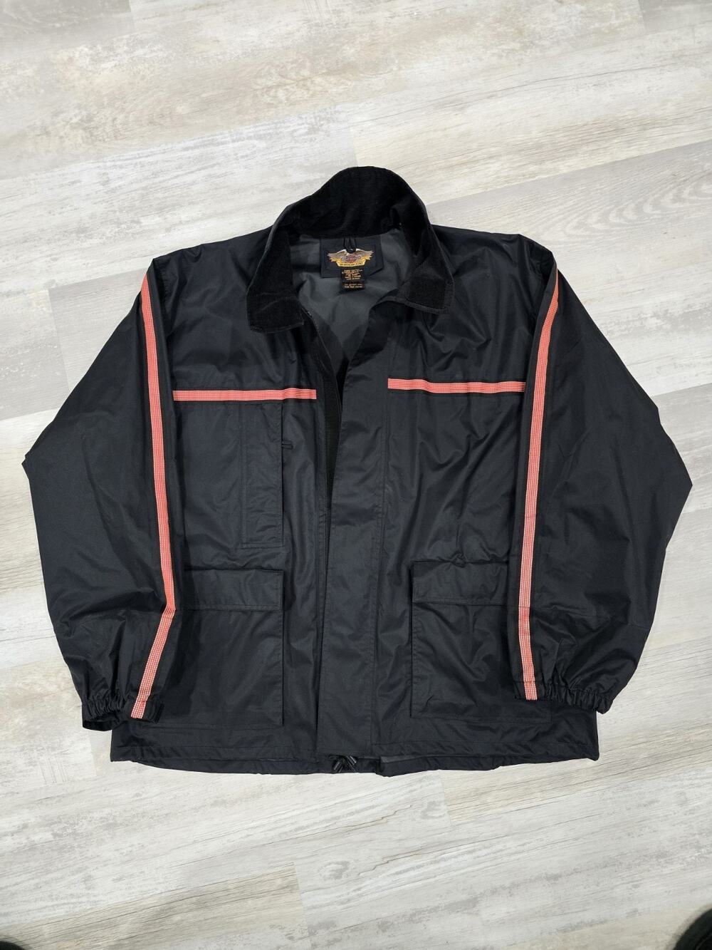 Men's L Harley-Davidson 3M Reflectivity Motorcycle Riding Rain Jacket Black EUC